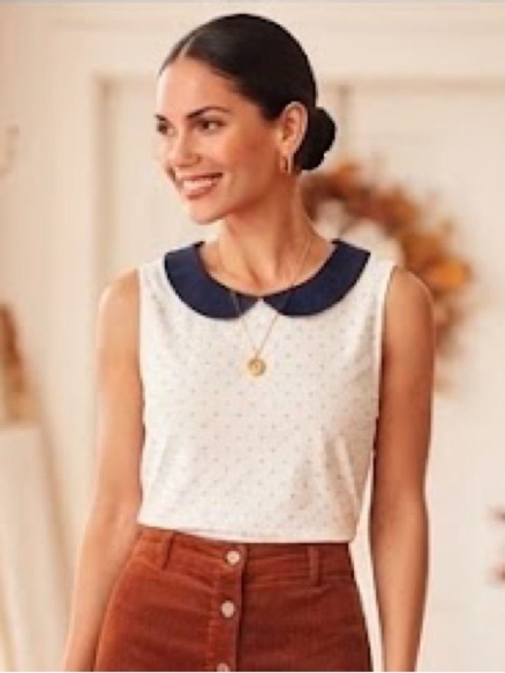 Merona - White +Black Sparkle Dot Sleeveless Top with Peter Pan Collar P2P:18’